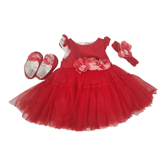 Gold kids dress with matching headband and shoes