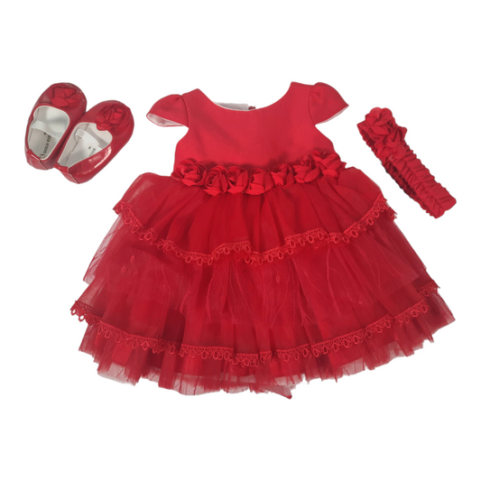 Gold Kids dress with matching headband and shoes